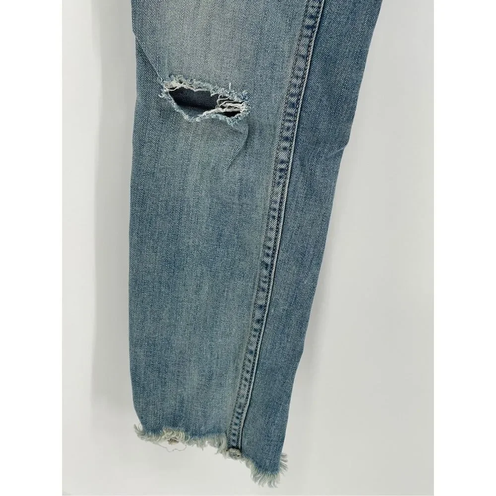 Free People Jeans Women‎ Size 26 Blue Distressed Low Rise Raw Hem